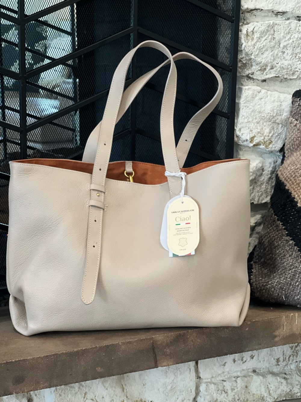 Ciao! Viola Castellani Beige Leather Tote Bag - Women's Everyday Shoulder Tote